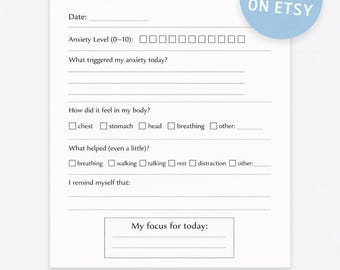 Anxiety Tracker | Daily Anxiety Log | Mental Health Printable | Anxiety Worksheet | Instant Download A4 & US Letter