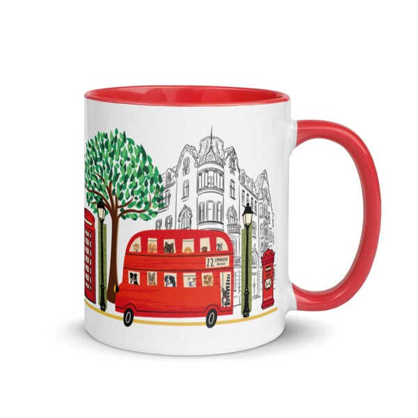 British Ceramic Mug-London Coffee Mug-Royals Coffee Cup-Queens Platinum Jubilee Souvenir-Anglophile-England-Royals-Drinkware-Double Decker