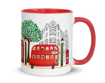 British Ceramic Mug-London Coffee Mug-Royals Coffee Cup-Queens Platinum Jubilee Souvenir-Anglophile-England-Royals-Drinkware-Double Decker