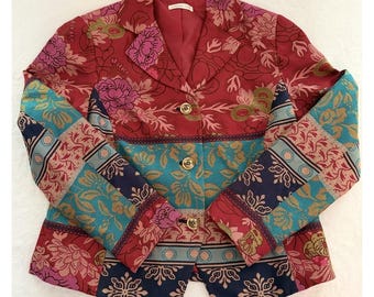 Coldwater Creek Gobelin Blazer Damen 16 Patchwork Whimsygoth 90"s Art Deco