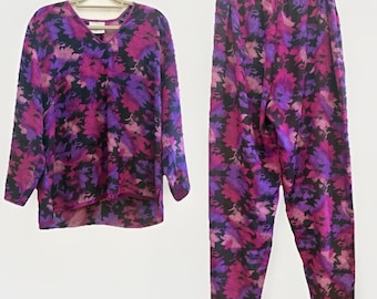 Maggie Shepherd Lounge Track 2 Piece Set L Purple Abstract Australia Vtg 90s