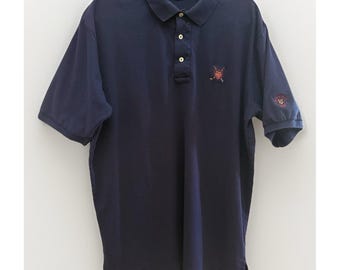 Herren Vintage Ralph Lauren XL Navy Golf Poloshirt Crest Logo Preppy 90s Y2K