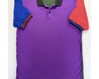 Polo de hombre estilo años 90 con bloques de color, talla L, 100% algodón, fabricado en EE. UU., estilo retro Dad Core.