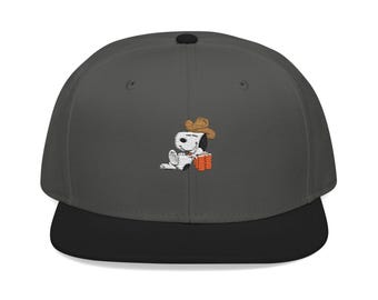 Snoopy Cowboy Leaning on Beer Case Snapback Embroidery | Retro Cartoon Hat
