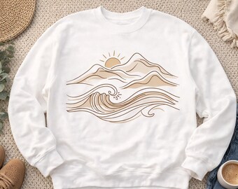 Sunrise Mountain Wave crewneck sweatshirt | minimalist nature illustration