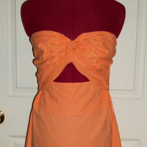 Vintage Peach Orange Strapless Sundress Open Front Party Dress Princess Polly US Size 12 NOS Deadstock 1940s Beachwear style Only 11.99 USD