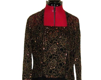 Vintage Black & Copper 2 Piece Sleeveless Formal Dress w/ Matching Jacket by Karen Miller Size 10 Only 9 USD