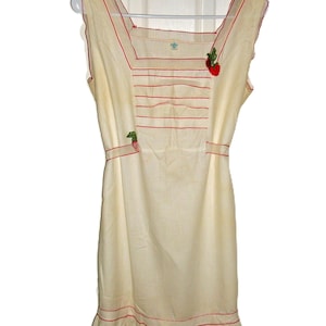 Vintage 1920s 30s White Shift Dress w/ Red Trim Schrank's Medium Only 99 USD