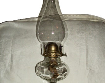 Antique Victorian Edwardian EAPG Glass Oil Lamp 17" Tall Pedestal Base w Brass Queen Anne Model 2 Burner for 54 USD