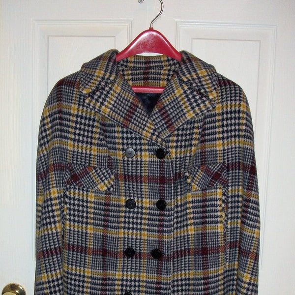 Vintage 1950s Plaid Wool Double Breasted Cape by Dee Dee Deb Only 38 USD