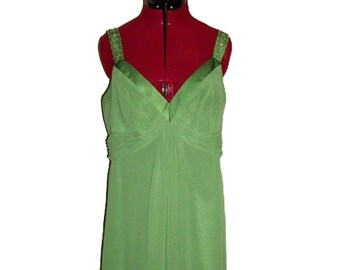 Vintage Green Chiffon Dress Bead & Sequin Shoulder Straps by David's Bridal Womens Large Size 18 Only 15 USD