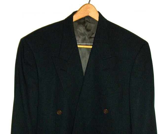 Vintage Mens Navy Blue Peaked Lapel Blazer Double Breasted Sport Coat