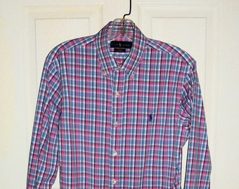 SAlE 50% OFF Vintage Ralph Lauren Plaid Long Sleeve Shirt Polo by RL Men's Medium Slim Fit On SAlE 4.99 USD