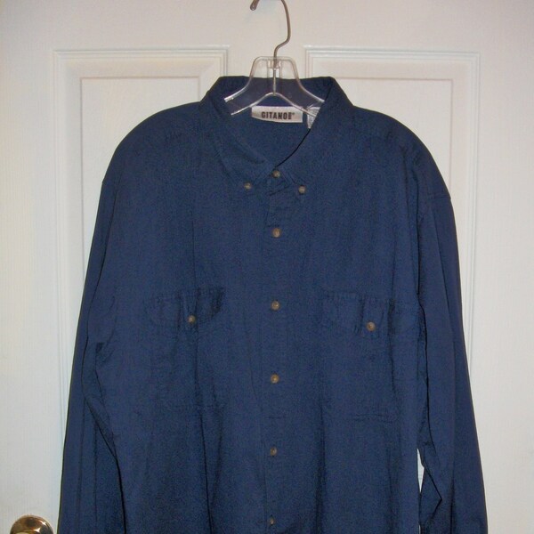 24 CENT SAle Vintage Navy Blue Long Sleeve Shirt Front Pockets by Gitano Men's XLTall 2 EX Large Tall was 10 Dollars on Sale 24 Cents