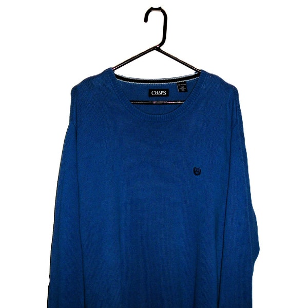 Vintage Blue Pullover Sweater 100% Cotton Jumper Chaps by Ralph Lauren XXL Extra Large Only 7.99 USD