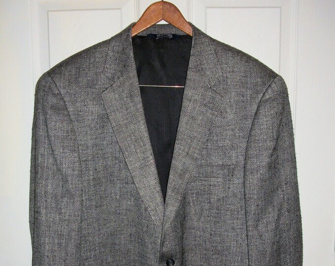 Vintage Men's Tweed Blazer Black & White SILK Herringbone Sport Coat by ...