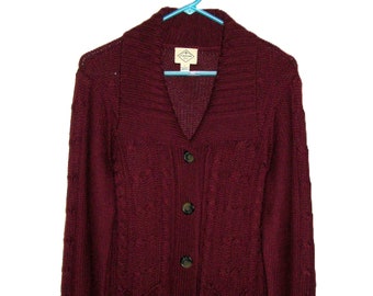 Vintage Burgundy V Neck Cardigan Wide Collar Sweater with Pockets by St John's Bay Women's Large Dark Academia Grandmacore Only 12 USD