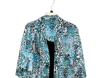 Vintage Blue Animal Print Blouse Black Tank Top Notations Womens 2X Only 12 USD