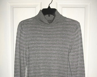 Vintage Gray & Silver Striped Turtleneck Pullover Top by Charter Club Petite Small Only 4.99 USD