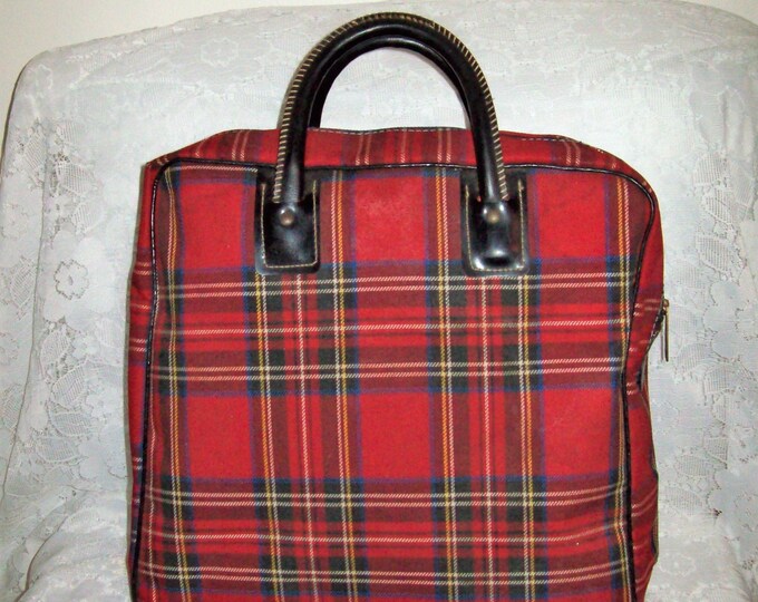 Vintage 1950s Red Tartan Plaid Book Bag Tote Carrying Case Only 14 USD ...