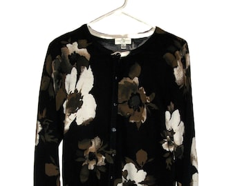 Vintage Black Floral Cardigan Sweater by Studio Works Women's Medium Only 9 USD