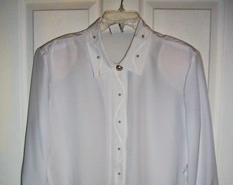 SAlE 50% OFF Vintage White Button Front Secretary Blouse w/ Long Sleeves by Ali Miles Women's Size 12 was 10 Dollars Now Only 4.99 USD