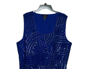 Vintage Blue Beaded & Sequin Tank Top from Midnight Velvet Plus Size 2X Evening Formal Wear Go Go Mod Costume Only 7.99 USD