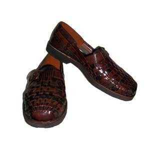 Vintage Brown Woven Leather Sandals Closed Toe Huarache  display picture 1
