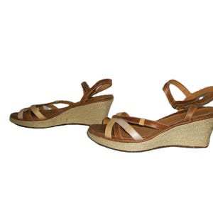 Vintage Strappy Leather Wedge Sandals Woven Jute Platforms Clarks Size 7 Only 10 USD