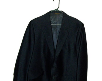 Vintage 1950s 60s Sharkskin Blazer Navy Blue Dinner Jacket Sport Coat by Curlee Tailored in USA for B & F Toggery Size 48 R Only 35 USD
