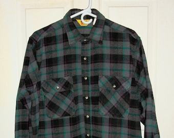 Vintage Mens Plaid HEAVY Cotton Flannel Shirt Button Down by Work N Sport Large Grunge Only 6.99 USD