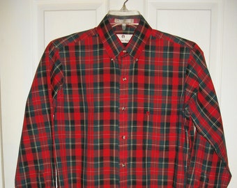 24 CENT SAlE Vintage Red Plaid Long Sleeve Shirt by Etienne Aigner Button Down Men's Medium 15" Neck was 10 Dollars Now just 24 CENTS