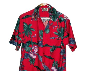 Vintage Red Floral Print Hawaiian Shirt by Hilo Hatties made in Hawaii Men's Medium Only 10 USD