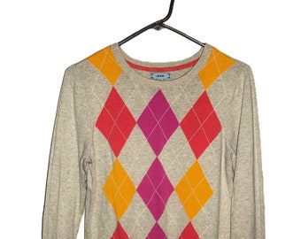 Vintage Argyle V Neck Pullover Sweater by Izod Women's Medium Only 7 USD