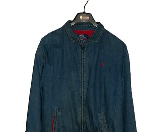 Vintage Mens Blue Jean Denim Jacket Red Flannel Lining Polo by Ralph Lauren Mens Large Only 14 USD