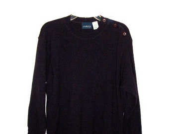 Vintage Navy Blue Wool Sweater Shoulder Button Pullover Lizsport by Liz Claiborne Large Only 8.99 USD