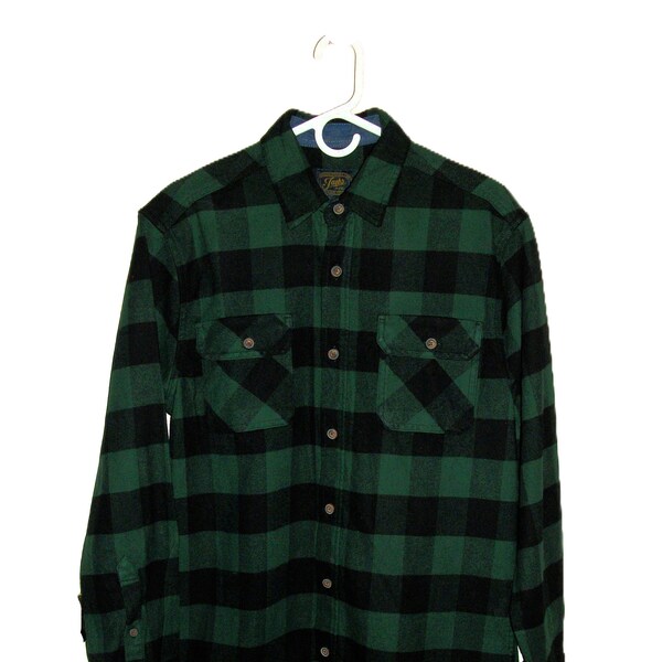 Vintage Flannel Shirt Green & Black Buffalo Plaid by Jack's Mfg Heritage Men's Medium Rustic Cowboy Country Lumberjack Grunge Just 10.99 USD