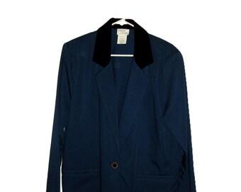 Vintage Blue Blazer Velvet Collar Jacket by Bobbie Brooks Small Women's Size 8-10 Only 9.99 USD