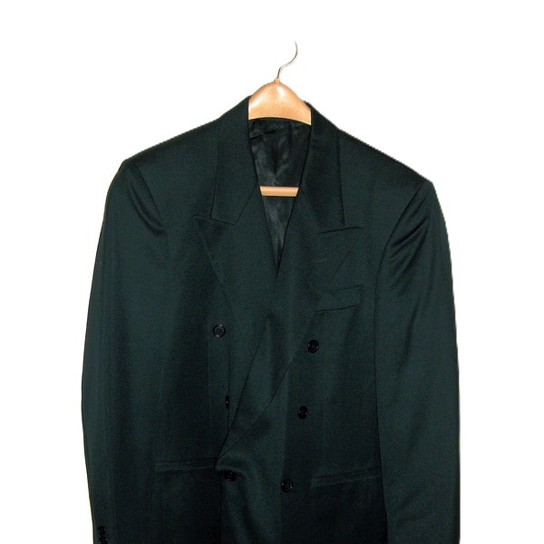 Vintage Blue Dark Teal Peaked Lapel Blazer Double Breasted Wool Sport Coat by Bachrach Size 38 R Only 14 USD