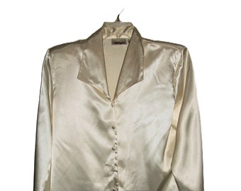 Vintage Off White Satin Blouse w Wide Collar by Worthington Size 12 Only 12 USD