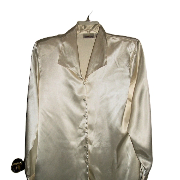 Vintage Off White Satin Blouse w Wide Collar by Worthington Size 12 Only 12 USD