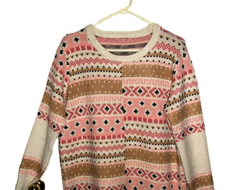 Vintage Cream Pullover Nordic Fair Isle Sweater Women's XL Size 20 Only 9.99 USD
