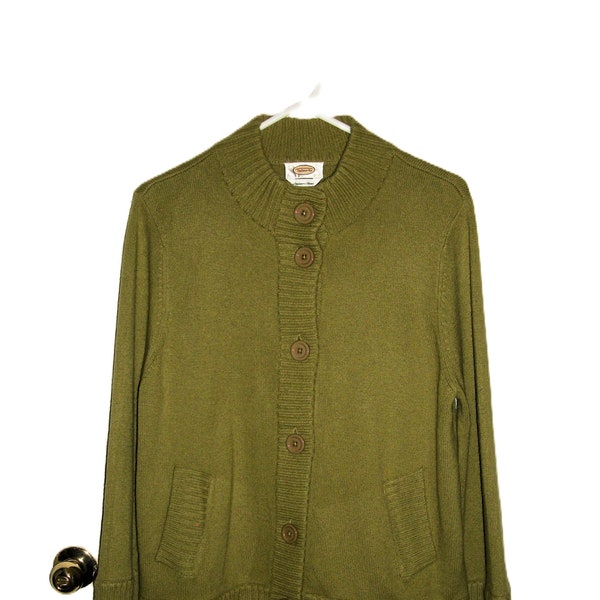 Vintage Green Cardigan Merino Wool Cashmere Sweater with Pockets by Talbots Women's XL Extra Large Distressed Only 15 USD