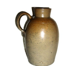 Vintage Salt Glazed Art Pottery Stoneware Jug Beige & Brown Only 9 USD