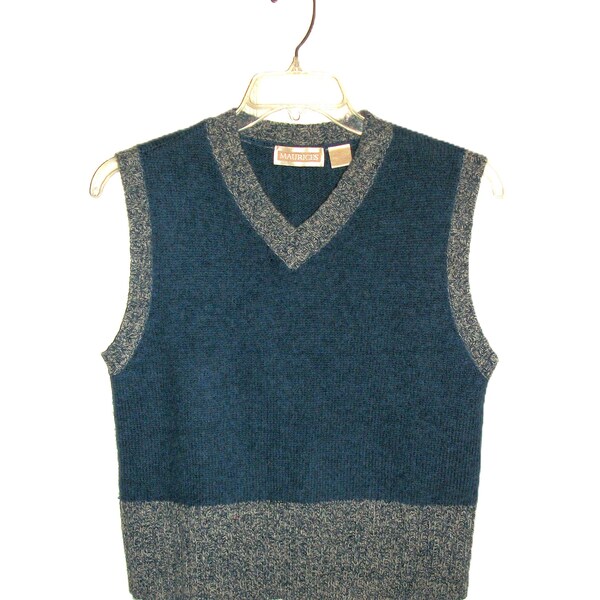 Vintage Blue V Neck Vest WOOL Pullover Sweater by Maurice's Womens Medium Only 9.99 USD