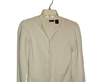 Vintage 1960s 60s White Cardigan Sweater by Tangents Womens Medium Bust =34" Only 12 USD