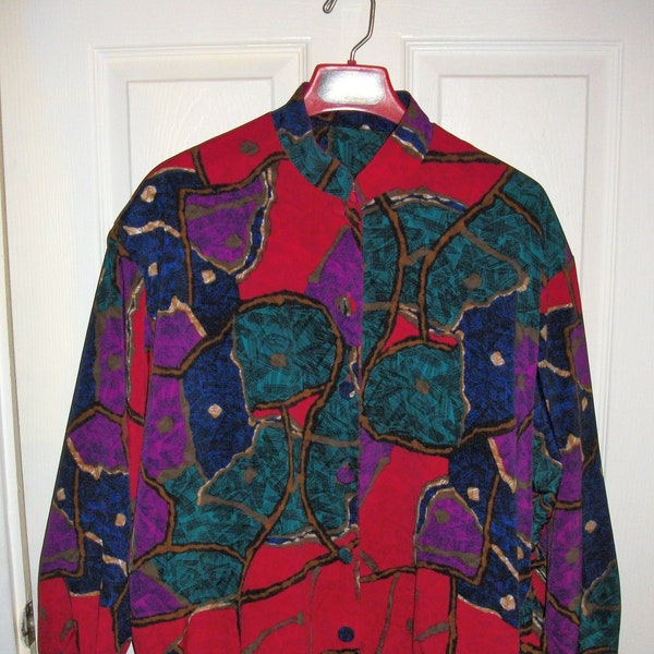 Vintage 1980s Multi Color block Patchwork Jacket with POCKETS Extra Large Retro Hip Hop New Wave Only 7 USD