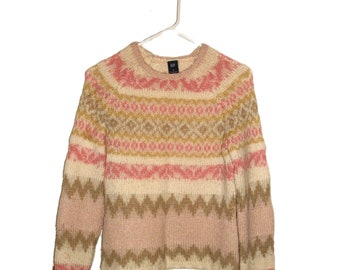 Vintage Nordic Mohair Wool Sweater Fair Isle Pullover by The Gap Women's Medium Only 15 USD