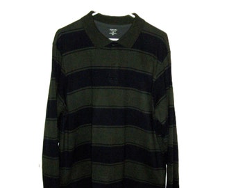 Vintage Navy Blue & Green Stripe Rugby Shirt Long Sleeve Pullover by St John's Bay Large Athletic Grunge Only 9.99 USD