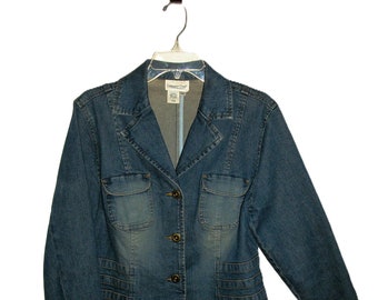 Vintage Blue Jean Denim Jacket by Coldwater Creek Women's Petite Large Only 8.99 USD